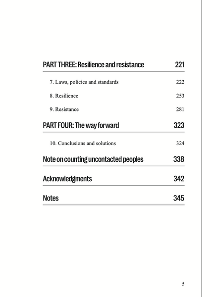 Table of contents page from a book or report with chapter titles and page numbers.